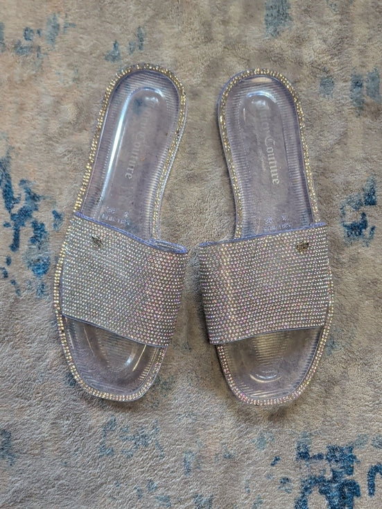 Juicy Couture Crystal Embellished Clear Slide Sandals Women's 8 US McBling Y2K