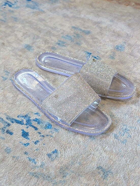 Juicy Couture Crystal Embellished Clear Slide Sandals Women's 8 US McBling Y2K