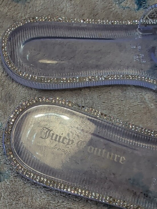 Juicy Couture Crystal Embellished Clear Slide Sandals Women's 8 US McBling Y2K