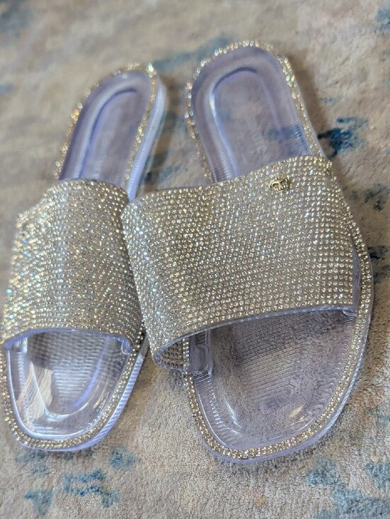 Juicy Couture Crystal Embellished Clear Slide Sandals Women's 8 US McBling Y2K