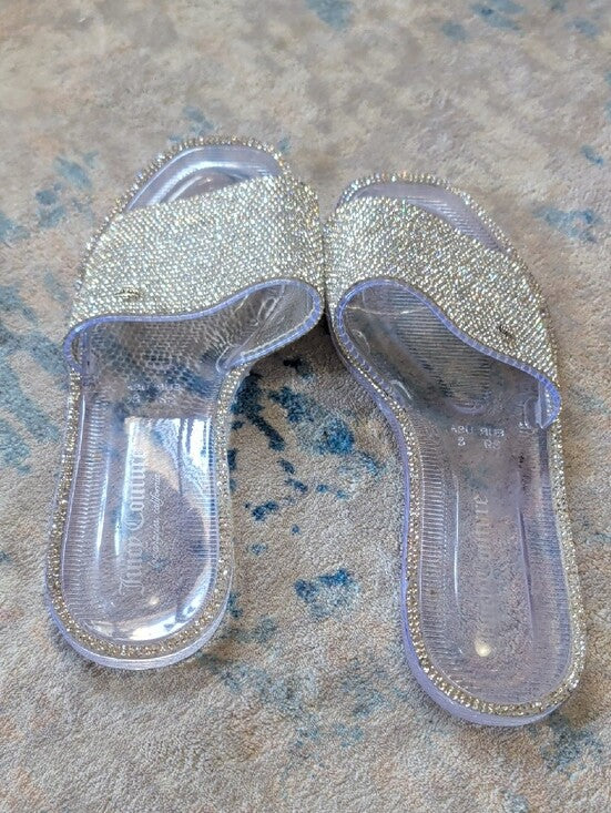 Juicy Couture Crystal Embellished Clear Slide Sandals Women's 8 US McBling Y2K