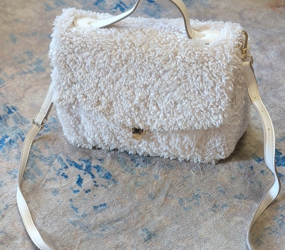 A New Day White Faux Shearling Crossbody Shoulder Bag