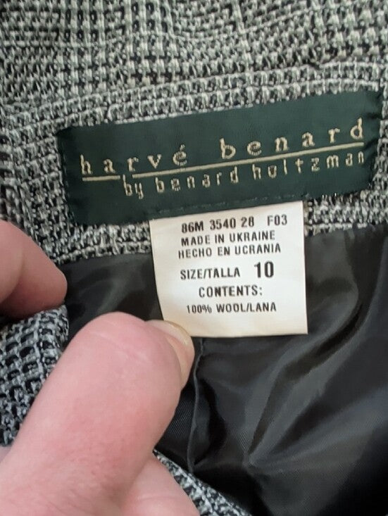 Vintage 1980's Harve Benard Black, White, & Pink 100% Wool Cropped Blazer Women's 10