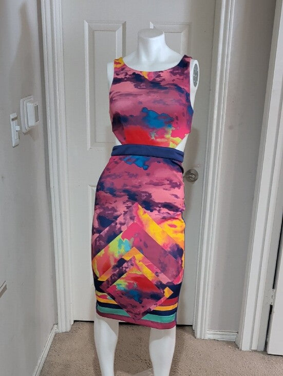 bebe Pink Multicolor Abstract Sheath Dress Women's XS New