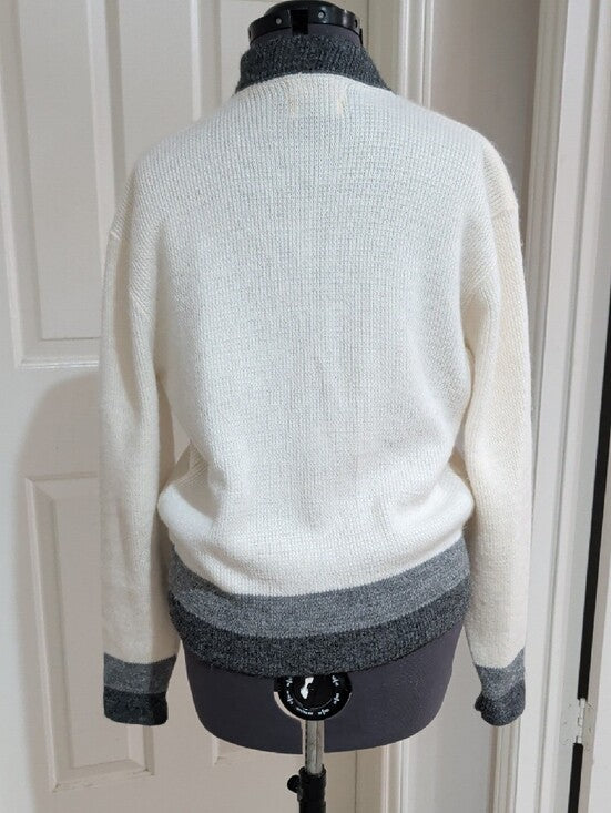 VTG 1960's-70's The Hub Orlon Acrylic Two-Tone Gray & White Knit Zip Cardigan Retro Men's M