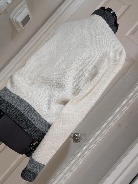 VTG 1960's-70's The Hub Orlon Acrylic Two-Tone Gray & White Knit Zip Cardigan Retro Men's M