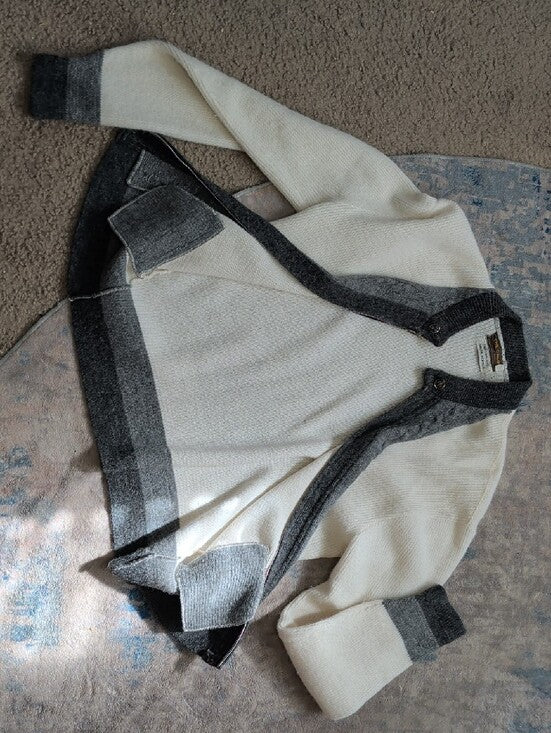 VTG 1960's-70's The Hub Orlon Acrylic Two-Tone Gray & White Knit Zip Cardigan Retro Men's M