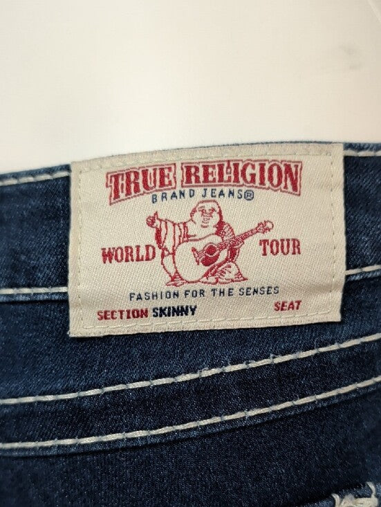 True Religion Dark Indigo Low-Rise Skinny Jeans w/ Contrast Stitching Sz 27 Y2K