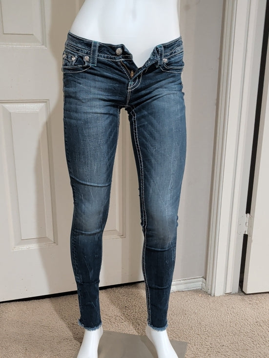 Miss Me Women’s Dark Indigo Skinny Jeans with Contrast Stitching Sz 26