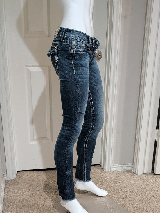 Miss Me Women’s Dark Indigo Skinny Jeans with Contrast Stitching Sz 26