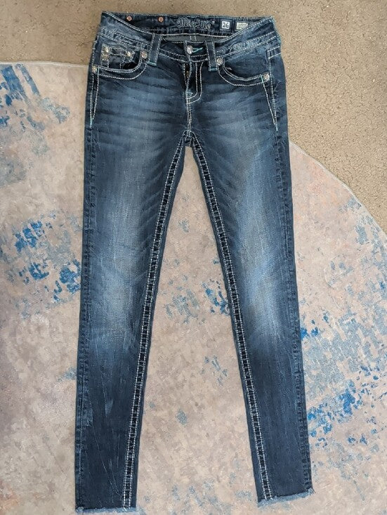 Miss Me Women’s Dark Indigo Skinny Jeans with Contrast Stitching Sz 26