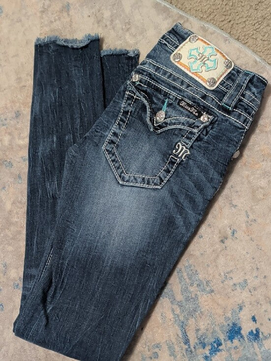 Miss Me Women’s Dark Indigo Skinny Jeans with Contrast Stitching Sz 26