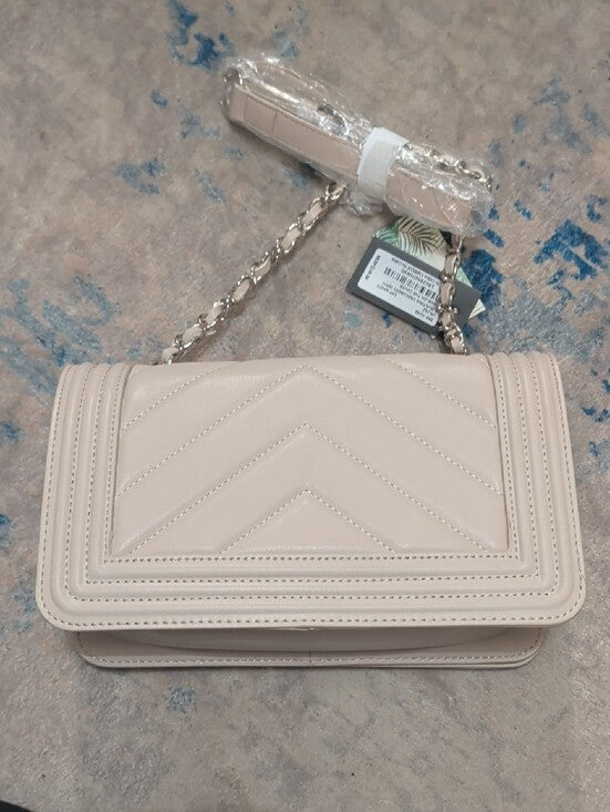 NWT Badgley Mischka Cream Quilted Chevron Crossbody Shoulder Bag w/ Chain Strap