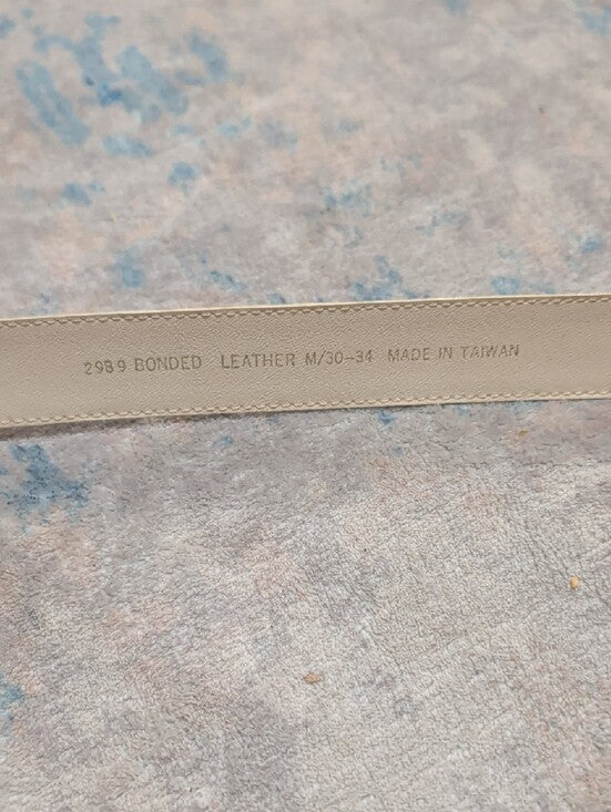 Vintage Cream Leather Belt with Gold-Tone Round Buckle MCM Retro