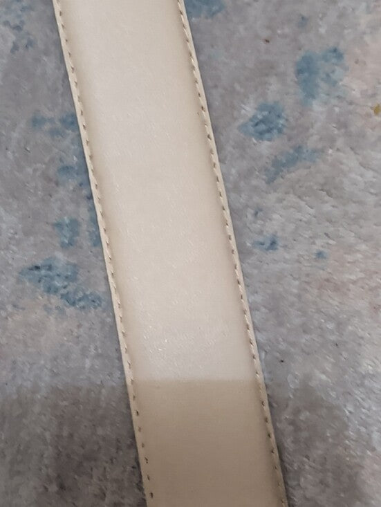 Vintage Cream Leather Belt with Gold-Tone Round Buckle MCM Retro