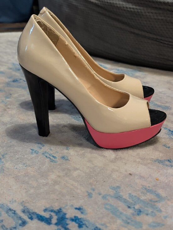 Retro Candies Colorblock Patent Platform Peep-Toe Heels 2012 Release 7.5 US Y2K