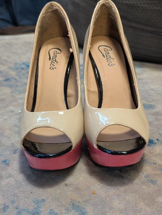 Retro Candies Colorblock Patent Platform Peep-Toe Heels 2012 Release 7.5 US Y2K