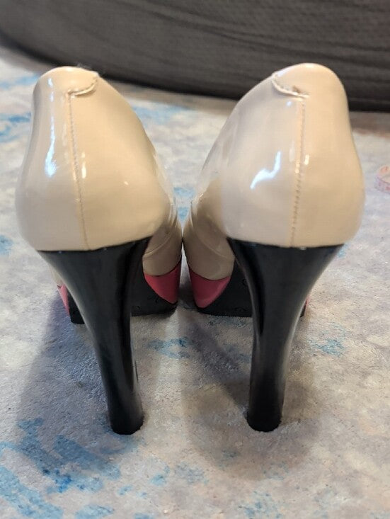 Retro Candies Colorblock Patent Platform Peep-Toe Heels 2012 Release 7.5 US Y2K