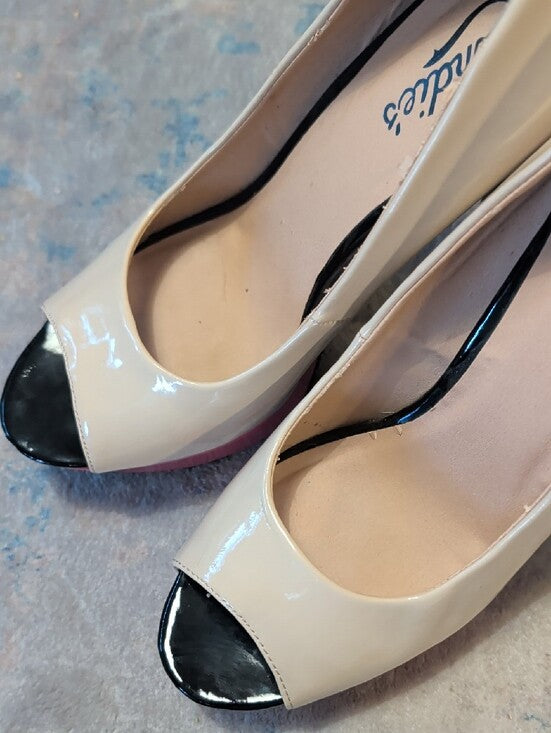 Retro Candies Colorblock Patent Platform Peep-Toe Heels 2012 Release 7.5 US Y2K