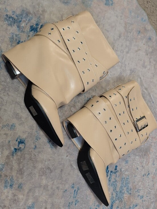 NWT Studded Wrap Strap Cream Ankle Booties Women's 10 - Retro - Y2K Grunge