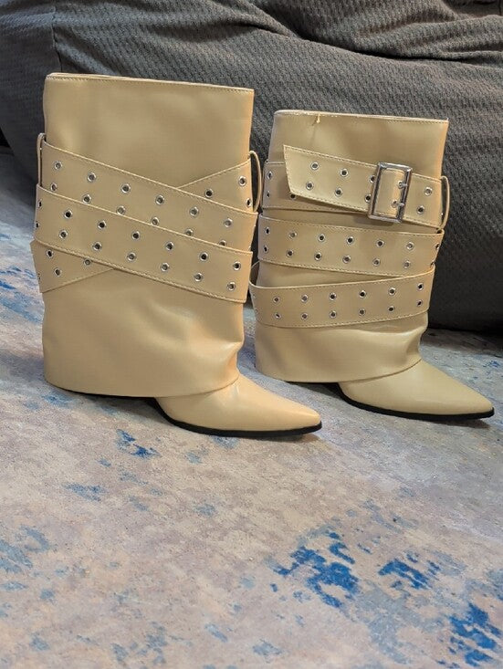 NWT Studded Wrap Strap Cream Ankle Booties Women's 10 - Retro - Y2K Grunge