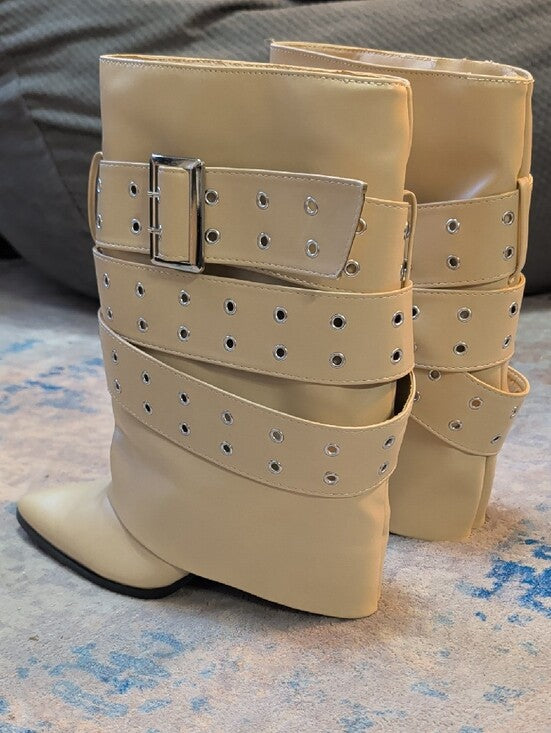 NWT Studded Wrap Strap Cream Ankle Booties Women's 10 - Retro - Y2K Grunge