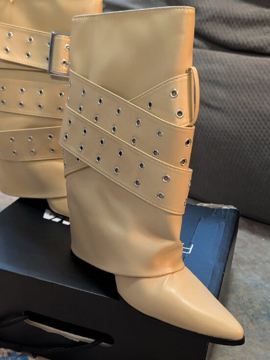 NWT Studded Wrap Strap Cream Ankle Booties Women's 10 - Retro - Y2K Grunge