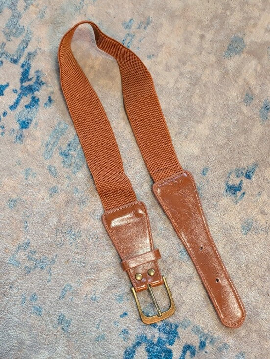 Brown Stretchable Braid Belt with Leather Trim - NWOT - Unisex Women's 29"
