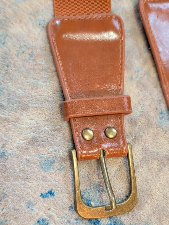 Brown Stretchable Braid Belt with Leather Trim - NWOT - Unisex Women's 29"