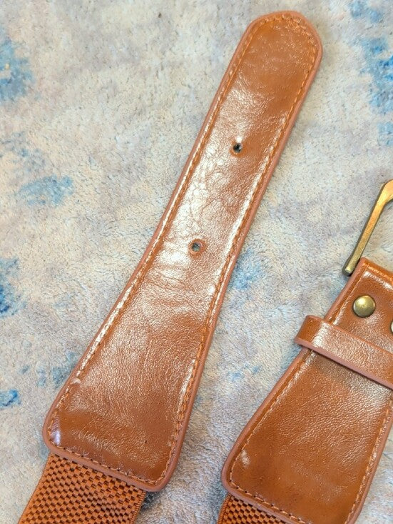 Brown Stretchable Braid Belt with Leather Trim - NWOT - Unisex Women's 29"