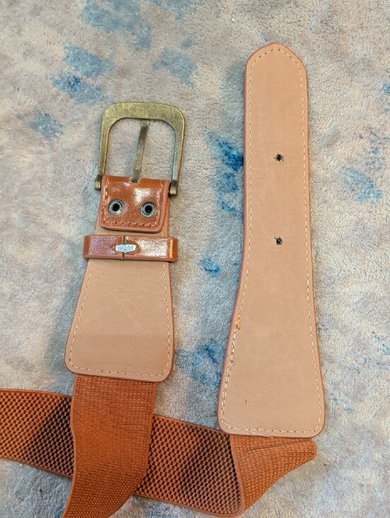 Brown Stretchable Braid Belt with Leather Trim - NWOT - Unisex Women's 29"