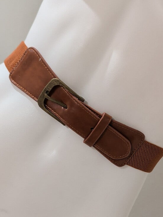 Brown Stretchable Braid Belt with Leather Trim - NWOT - Unisex Women's 29"