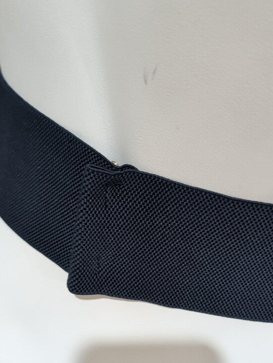Navy Blue Elastic Braided Leather Wide Cinch Belt W/ Gold Accents 28" Unisex