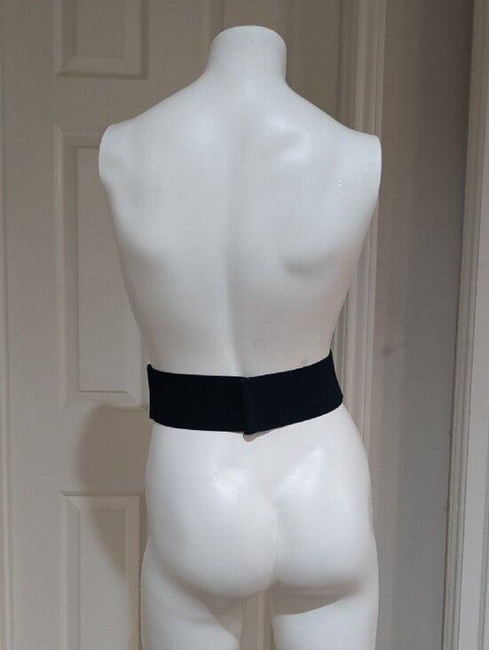 Navy Blue Elastic Braided Leather Wide Cinch Belt W/ Gold Accents 28" Unisex