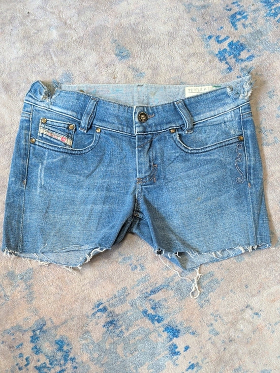 Vintage Diesel Blue Cut-Off Super Low Rise Shorties Shorts Y2K 2006 Release Women's 27