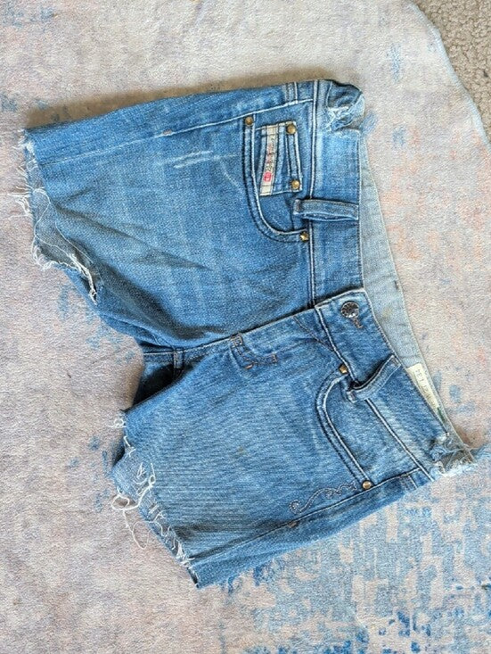 Vintage Diesel Blue Cut-Off Super Low Rise Shorties Shorts Y2K 2006 Release Women's 27