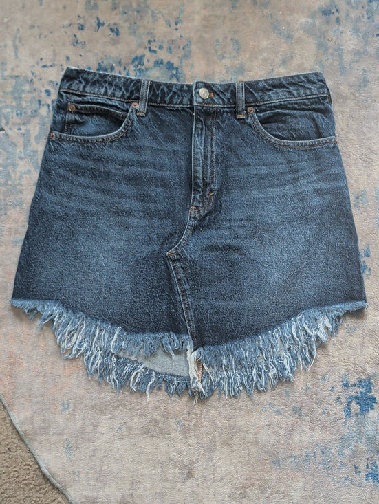 We The Free Dark Indigo Frayed Hem Denim Skirt Women's 31