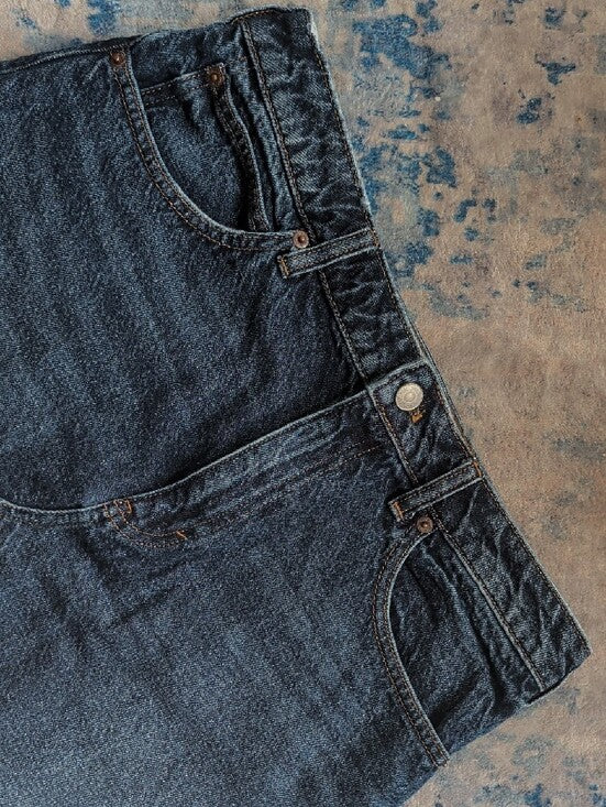 We The Free Dark Indigo Frayed Hem Denim Skirt Women's 31