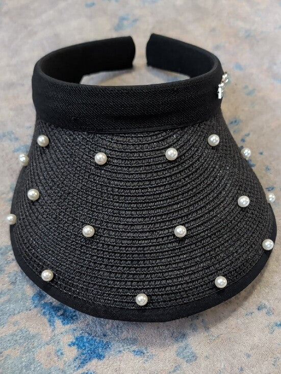 bebe Black Pearl-Studded Visor