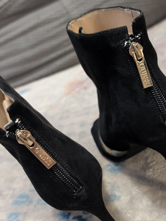 Guess Black Suede Peep-Toe Ankle Booties w/ Clear Accent Women's 7.5 US 3" Heel