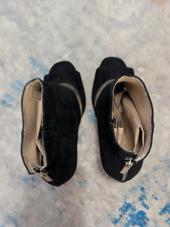 Guess Black Suede Peep-Toe Ankle Booties w/ Clear Accent Women's 7.5 US 3" Heel