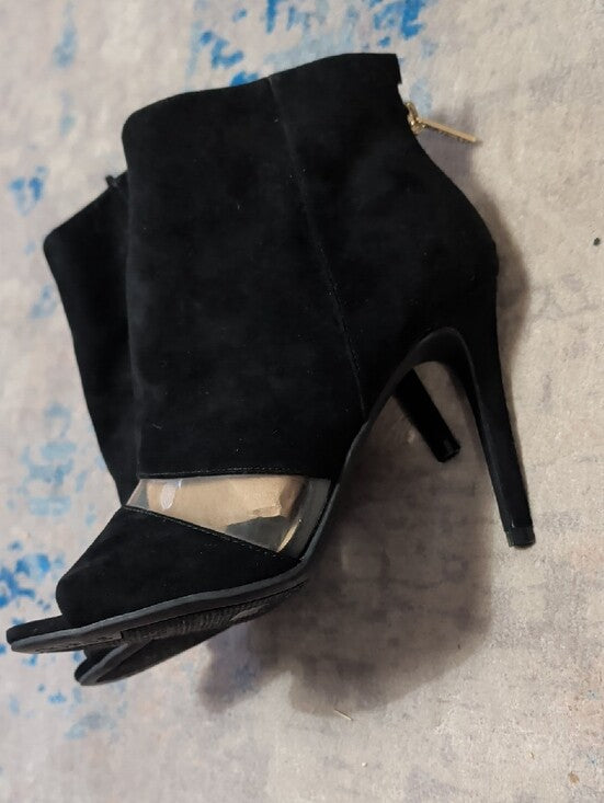 Guess Black Suede Peep-Toe Ankle Booties w/ Clear Accent Women's 7.5 US 3" Heel