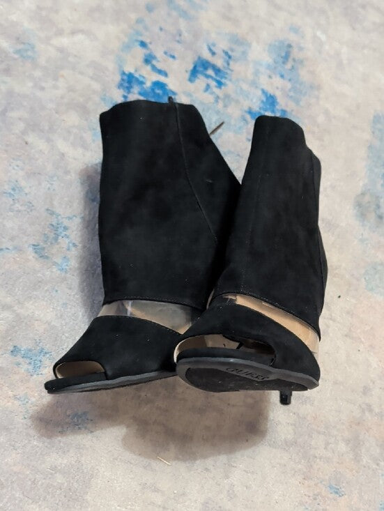 Guess Black Suede Peep-Toe Ankle Booties w/ Clear Accent Women's 7.5 US 3" Heel