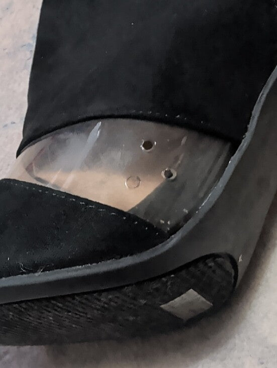 Guess Black Suede Peep-Toe Ankle Booties w/ Clear Accent Women's 7.5 US 3" Heel
