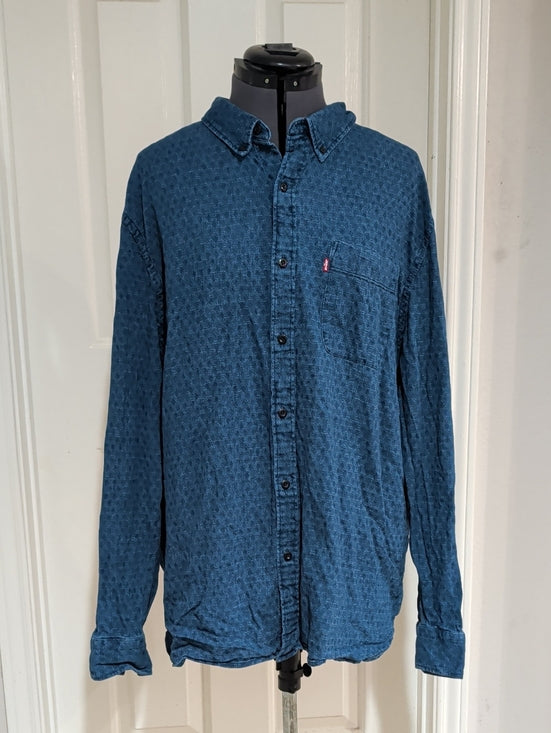 Levi's Cotton Textured Indigo Blue Button-Down Shirt Men's XXL