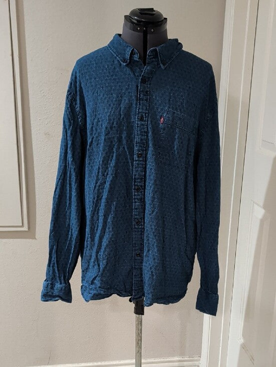 Levi's Cotton Textured Indigo Blue Button-Down Shirt Men's XXL