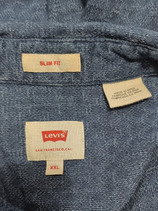 Levi's Cotton Textured Indigo Blue Button-Down Shirt Men's XXL