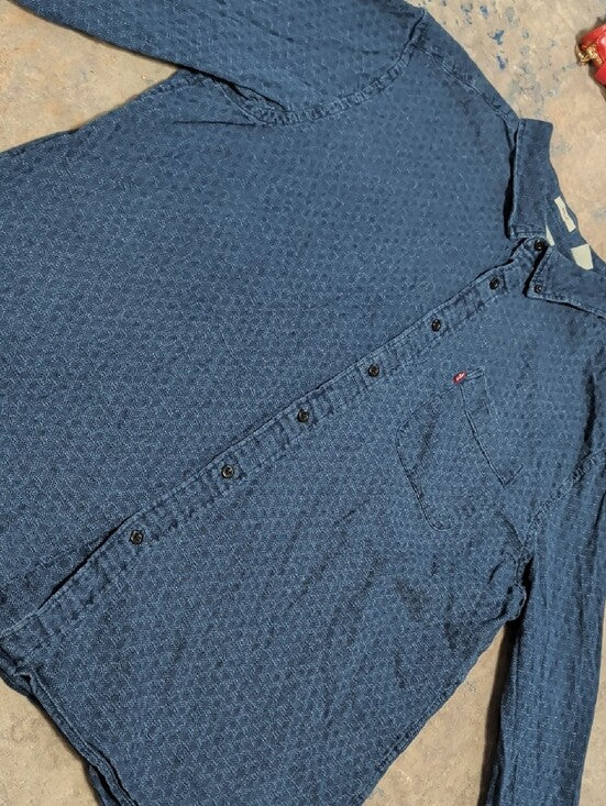 Levi's Cotton Textured Indigo Blue Button-Down Shirt Men's XXL