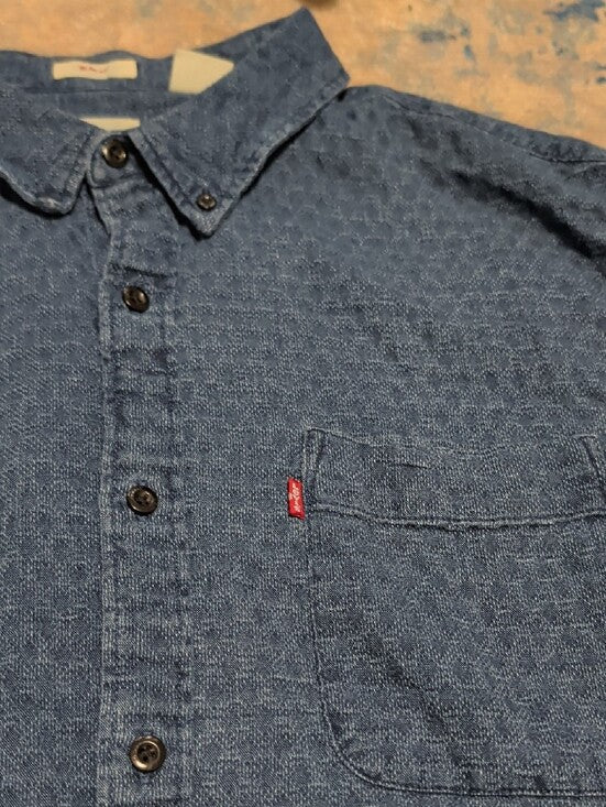 Levi's Cotton Textured Indigo Blue Button-Down Shirt Men's XXL