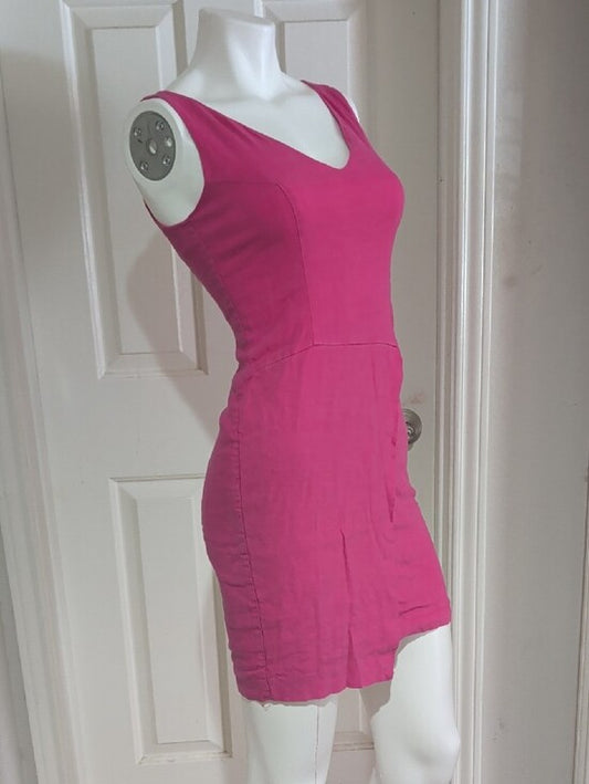 Amy Matto Hot Pink Sleeveless Linen Mini Dress Women's 4 US